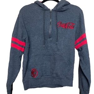 Coca-Cola dark grey quarter zip hoodie with embroidered details